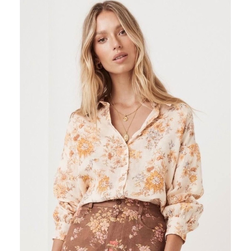 NWOT Spell & The Gypsy Meadowland Linen Blouse Women S Cream Boho Floral Cottage
